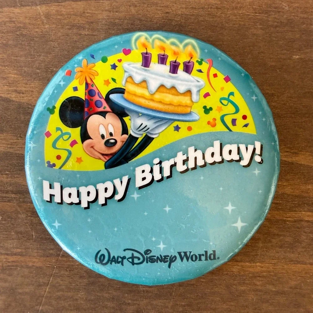6pc Disney World Happy Birthday Mickey Mouse Button Pins Lot of 6